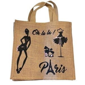 French Jute Eiffel Tower Parisian Tote Shopping Bag